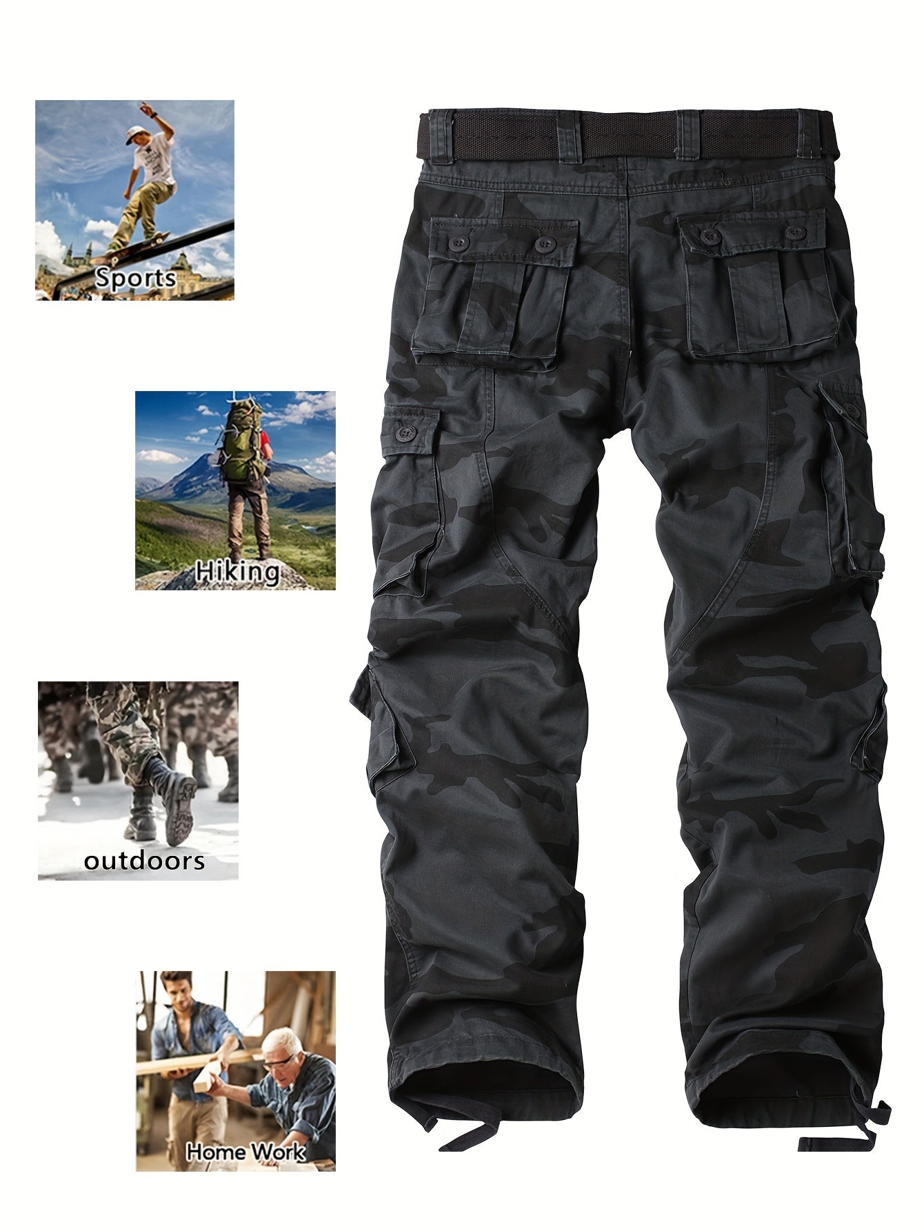 Mens Camo Cargo Pants - Loose Fit, Multi Flap Pockets, Zipper Fly, Cotton Fabric, Machine Washable - Perfect for Outdoor Activities, Weekend Casual, Hiking, Fishing, Angling, Streetwear