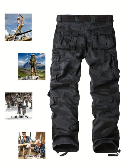 Mens Camo Cargo Pants - Loose Fit, Multi Flap Pockets, Zipper Fly, Cotton Fabric, Machine Washable - Perfect for Outdoor Activities, Weekend Casual, Hiking, Fishing, Angling, Streetwear