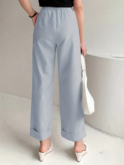 Chic Solid High Waist Pleated Pants - Flattering Draped Design, Straight Leg, Casual Style - Perfect for Womens Wardrobe