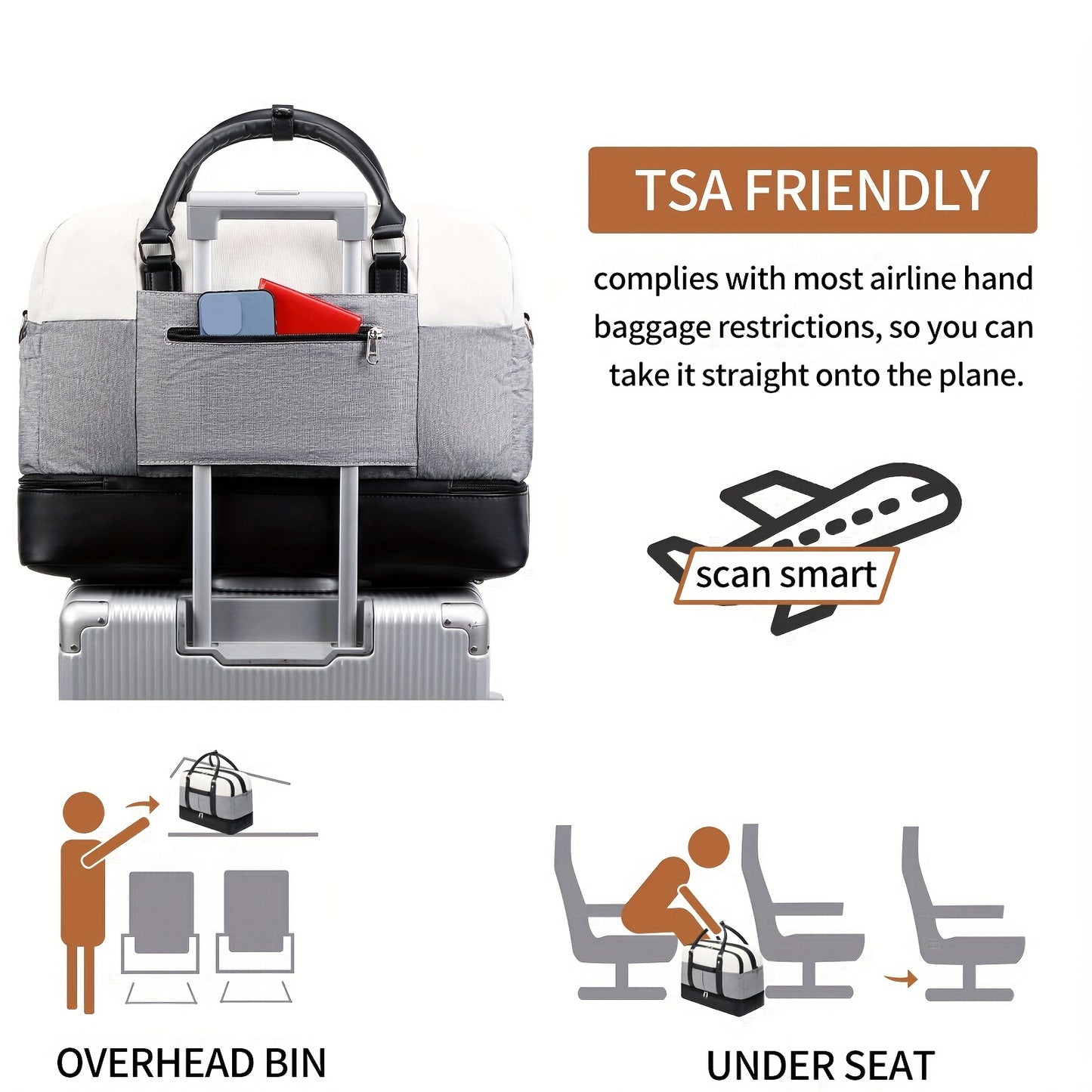 Simple Large-capcity Travel Bag Sets, Lightweight Luggage Zipper Handbag, Portable Overnight Bag With Detachable Strap Unisex Bag For Daily Use