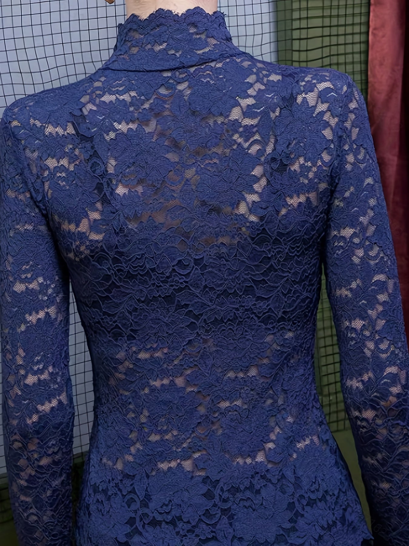 Sexy Lace Mock Neck Long Sleeve Slim Fit Top - Flattering, Breathable, and Comfortable for Spring and Fall - Women's Stylish Clothing for Everyday Wear