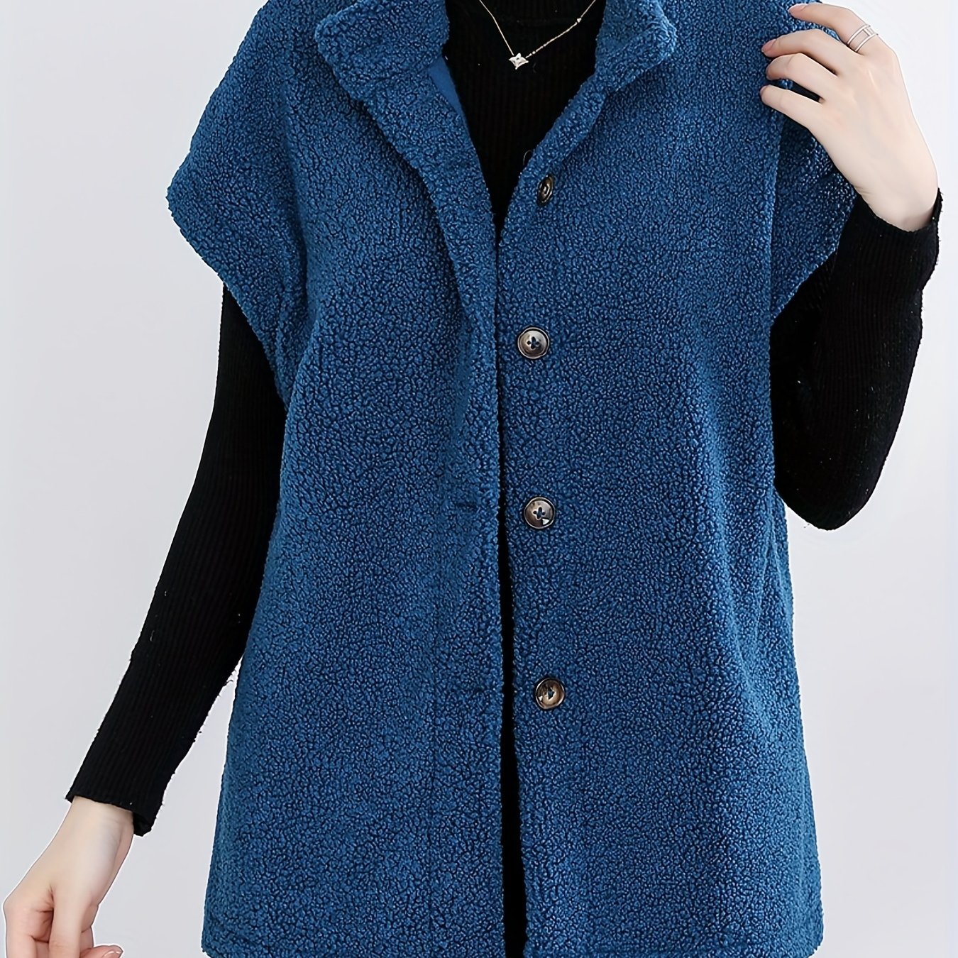 Womens Chic Button Front Teddy Vest - Lightweight Fleece, Short Sleeve, Solid Colors - Perfect for Layering, Stylish & Versatile Wardrobe Staple