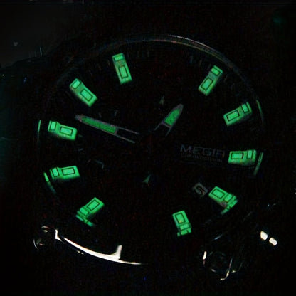 Megir Men's Chronograph Analog Quartz Watch - Date Function, Luminous Display, Soft Silicone Rubber Strap, Stylish Wristwatch Ideal for Gifts, Everyday Wear