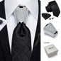 [For Business Silvery Necktie Set] Men's Necktie Silvery Ring & Handkerchief & Cufflinks Set For Business Accessories With Gift Box