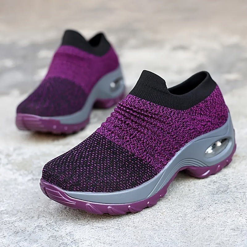 Women's Air Cushion Sole Sock Sneakers, Lightweight Knit Slip On Shoes, Breathable Running Shoes