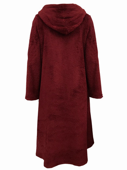 Long Sleeve Winter Warm Teddy Hooded Dress, Casual Women's Clothing