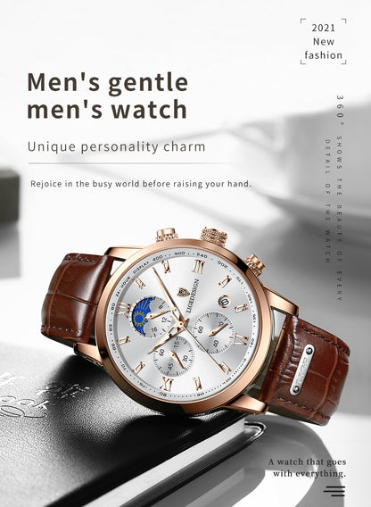 LIGE Men Watch Luxury PU Leather Sport Quartz Wristwatch Chronograph Watch For Men Masculino Men Gift Christmas Gift