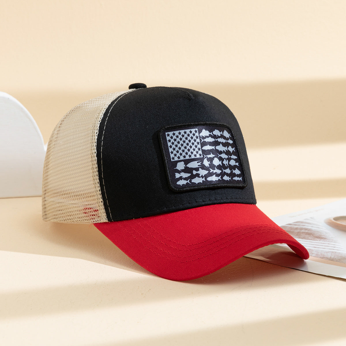 1pc Unisex Sunshade Breathable Mesh Baseball Cap With American Flag Pattern For Outdoor Sport , Ideal Choice For Gifts