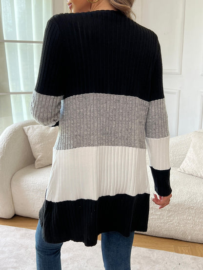 Chic Long Sleeve Colorblock Cardigan - Cozy Knitted Design, Essential Fall & Winter Women's Apparel, Fashion-Forward Button-Up Style