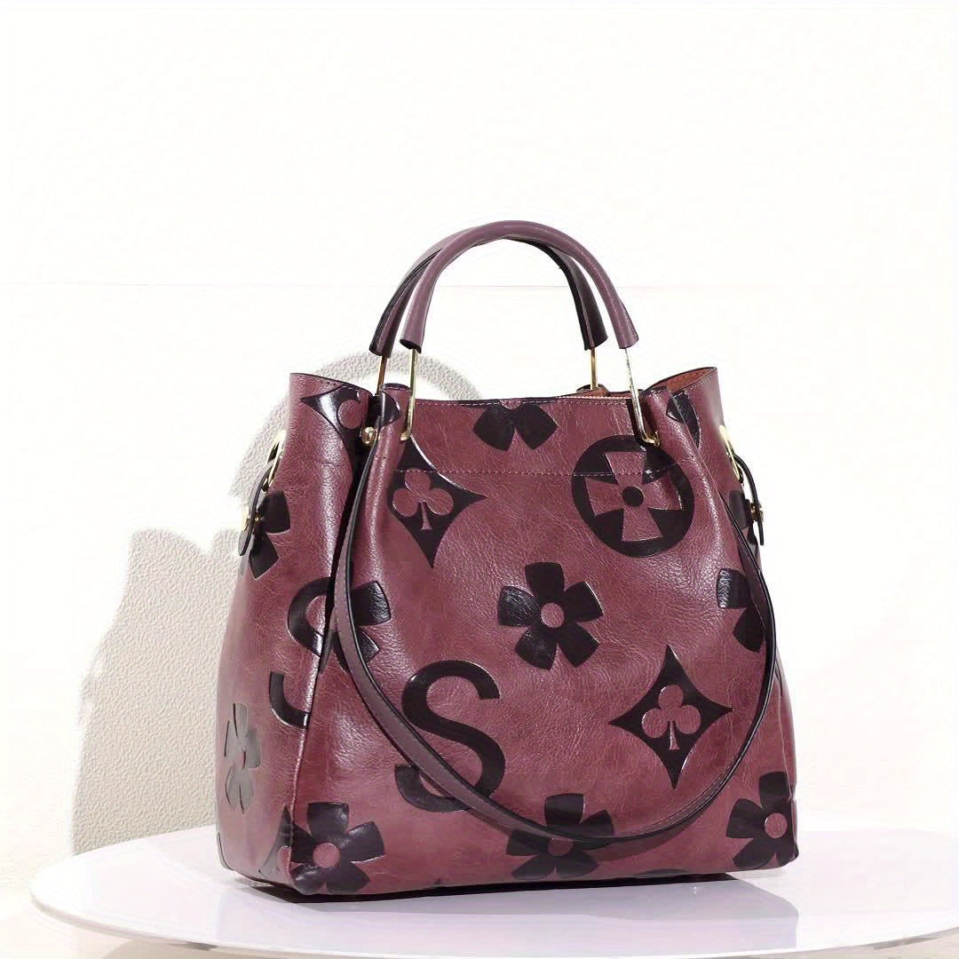 Classic Elegant Flower Embossed Satchel Handbag, Fashionable All-Match Bag For Work