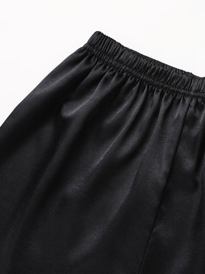 Solid Pajama Set, Long Sleeve Button Up Lapel Top & Pants Pj Set, Women's Sleepwear & Loungewear