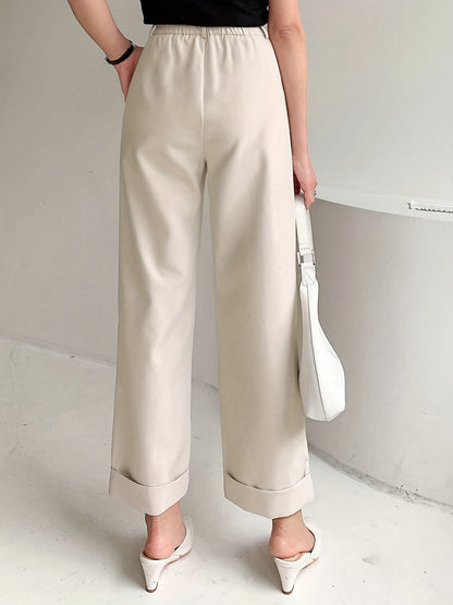 Chic Solid High Waist Pleated Pants - Flattering Draped Design, Straight Leg, Casual Style - Perfect for Womens Wardrobe