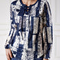 All Over Print Tie Front T-Shirt, Casual Long Sleeve Top For Spring & Fall, Women's Clothing