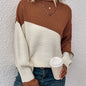 Color Block Loose Pullover Sweater, Elegant Long Sleeve Drop Shoulder Sweater, Women's Clothing