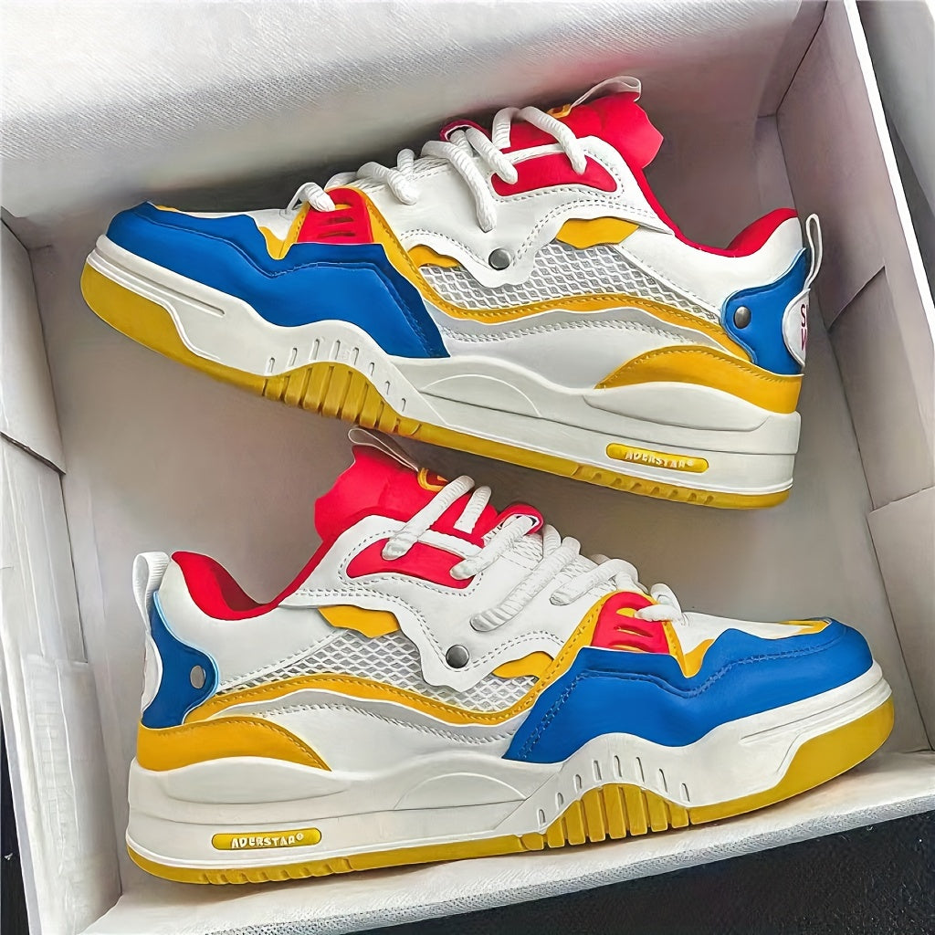 Womens Color Block Skate Sneakers - Lightweight & Comfortable with Thick Sole - Stylish Lace-Up Sport Shoes for Casual, Running, & Walking Adventures