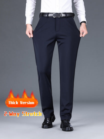 Men's Warm Thick Stretch Dress Pants for Fall/Winter Business Formal Wear