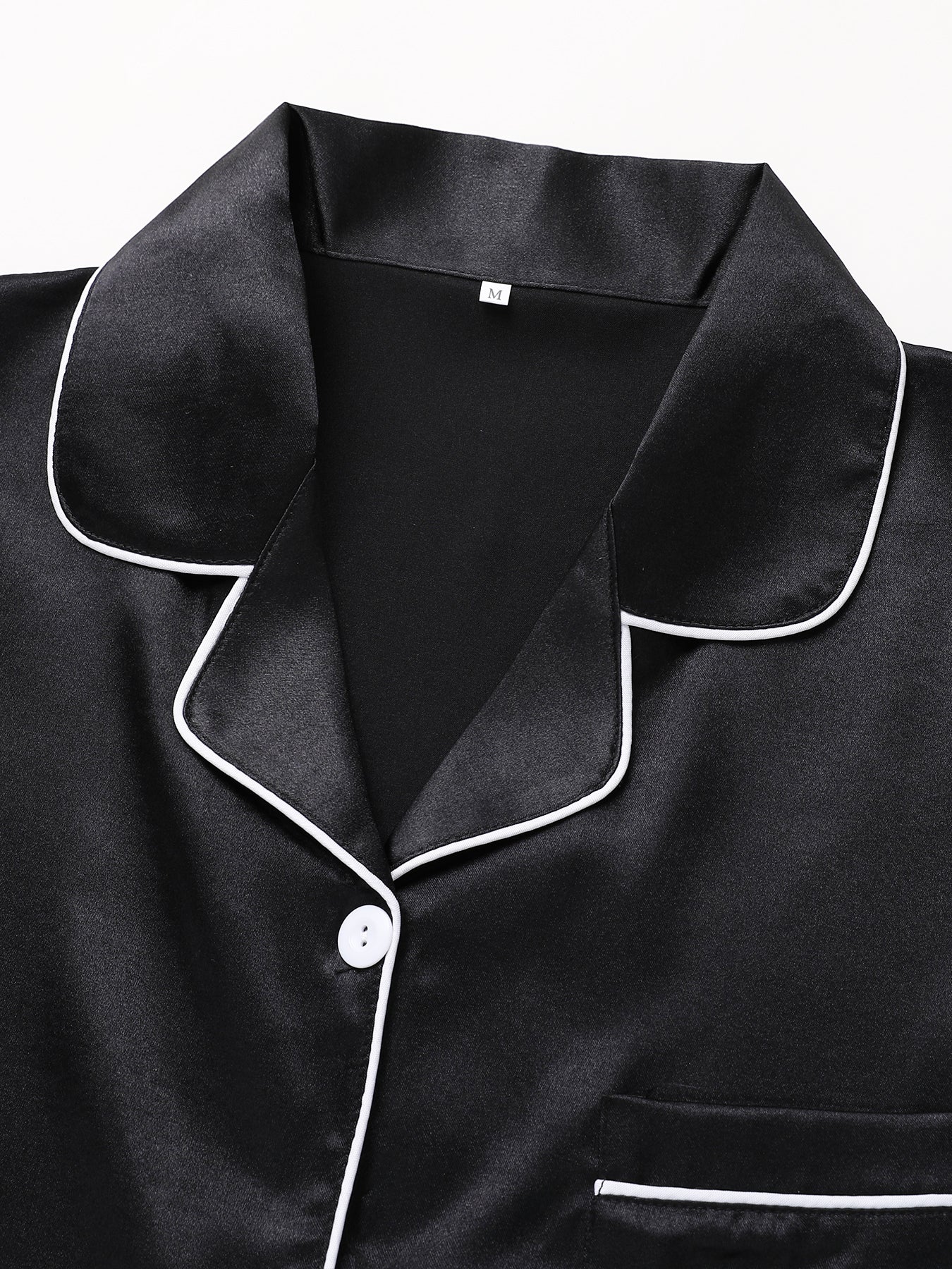 Solid Pajama Set, Long Sleeve Button Up Lapel Top & Pants Pj Set, Women's Sleepwear & Loungewear