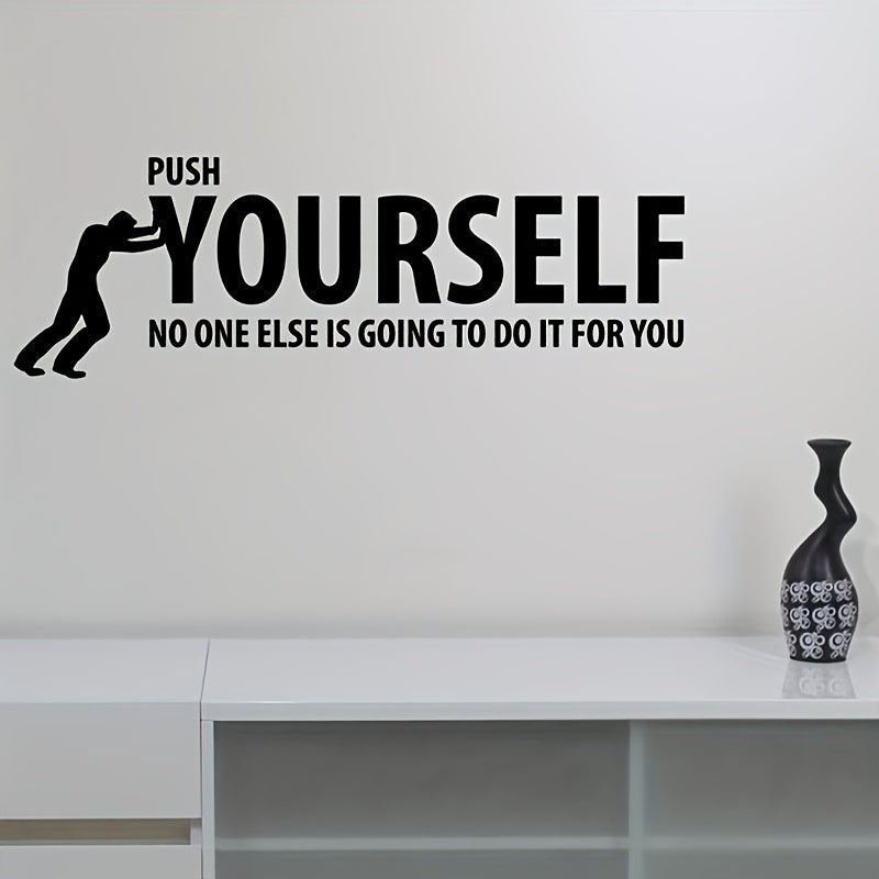 1pc Push Yourself Wall Quote Sticker, Success Fitness Decals Vinyl, Bedroom Living Room Gym Interior Design Art Mural