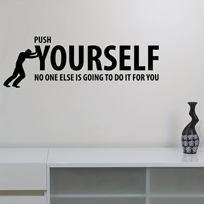 1pc Push Yourself Wall Quote Sticker, Success Fitness Decals Vinyl, Bedroom Living Room Gym Interior Design Art Mural