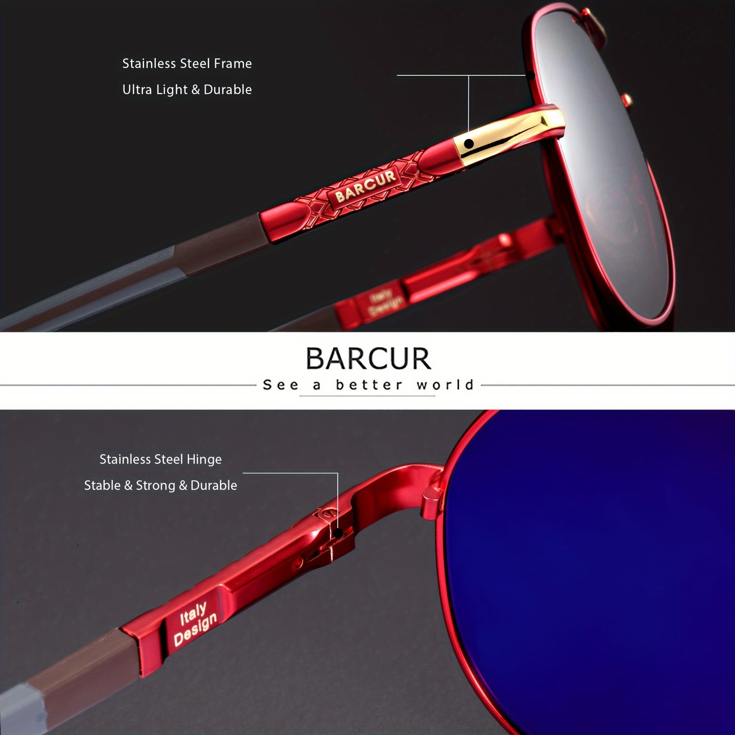 BARCUR Vintage Men's Glasses Men Polarized Coating Classic Sun Glasses Women Shade Male Driving Accessories Eyewear With Original Package