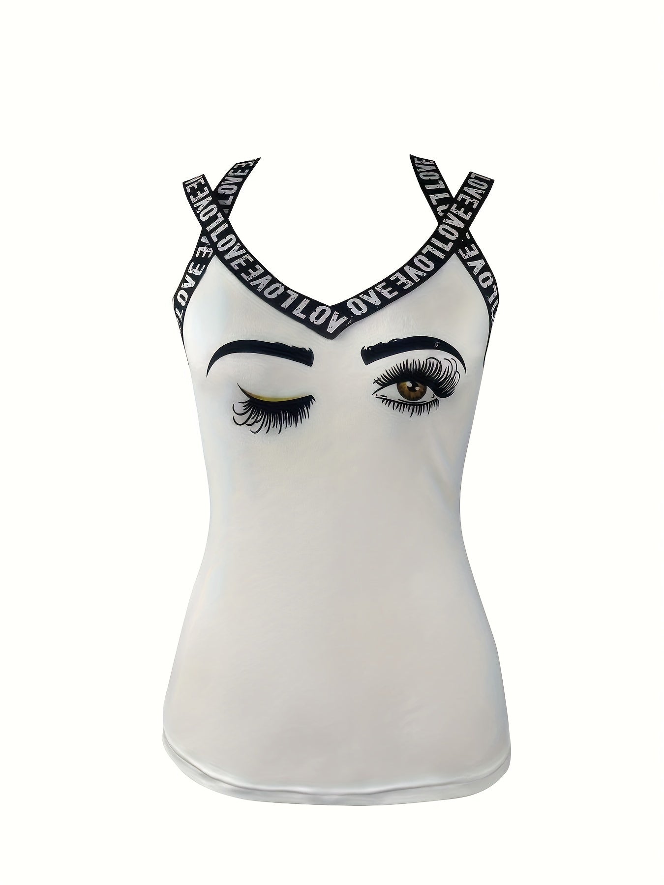 Fashionable Letter Tape Skull Print Tank Top - Bold Casual Wear for Women - Comfortable Sleeveless Style, Perfect for Summer