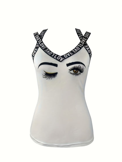 Fashionable Letter Tape Skull Print Tank Top - Bold Casual Wear for Women - Comfortable Sleeveless Style, Perfect for Summer