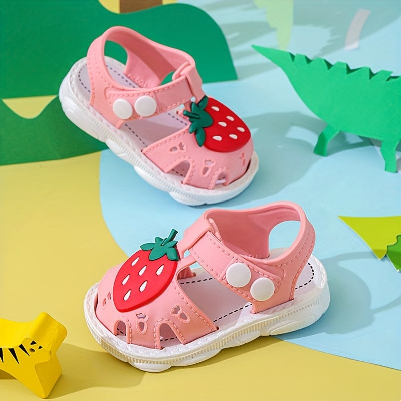JIAGEYA Cute Cartoon Strawberry Breathable Sandals For Baby Girls, Lightweight Comfortable Anti Slip Sandals For Indoor Outdoor, All Seasons