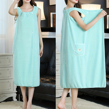 1pc Absorbent Flower Pattern Bath Towel with Pockets for Women - Quick Drying Spa Wrap and Sauna Kilt - Long Bathrobe Skirt for Adults - Bathroom Supplies and Accessories