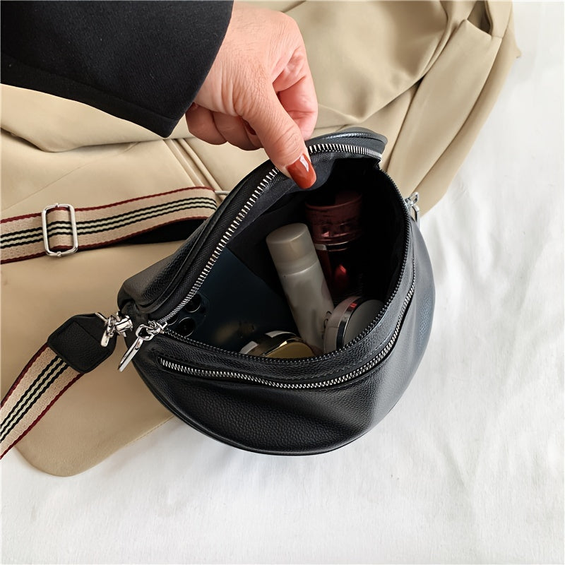 Elegant Convertible Faux Leather Bag: Chic Fanny Pack/Crossbody with Secure Zip & Adjustable Wide Strap for Stylish Women