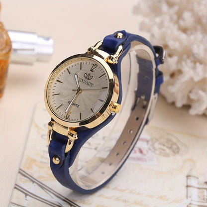 Elegant Quartz Ladies Watch - Boho Chic Leather Strap, Japanese Movement, Shock-Resistant with Stud Embellishments