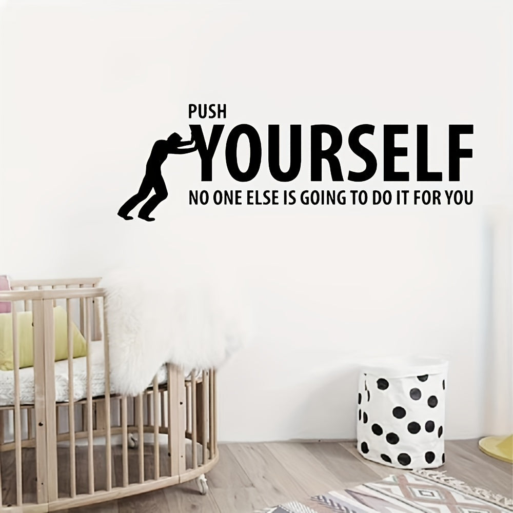 1pc Push Yourself Wall Quote Sticker, Success Fitness Decals Vinyl, Bedroom Living Room Gym Interior Design Art Mural