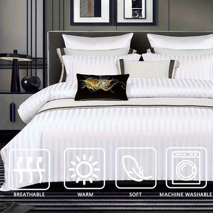 3pcs Luxury Duvet Cover Set (1*Duvet Cover + 2*Pillowcase, Without Core), White Satin Print Bedding Set, Soft Comfortable Duvet Cover, For Bedroom, Guest Room