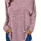 Plus Size Casual Sweater, Women's Plus Solid Ribbed Long Sleeve Round Neck Knit Top