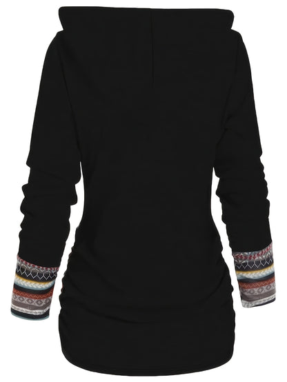 Trendy Womens Stripe Hoodie with Button Accent - Casual Long Sleeve Splicing Design - Comfortable & Stylish Fashion Clothing