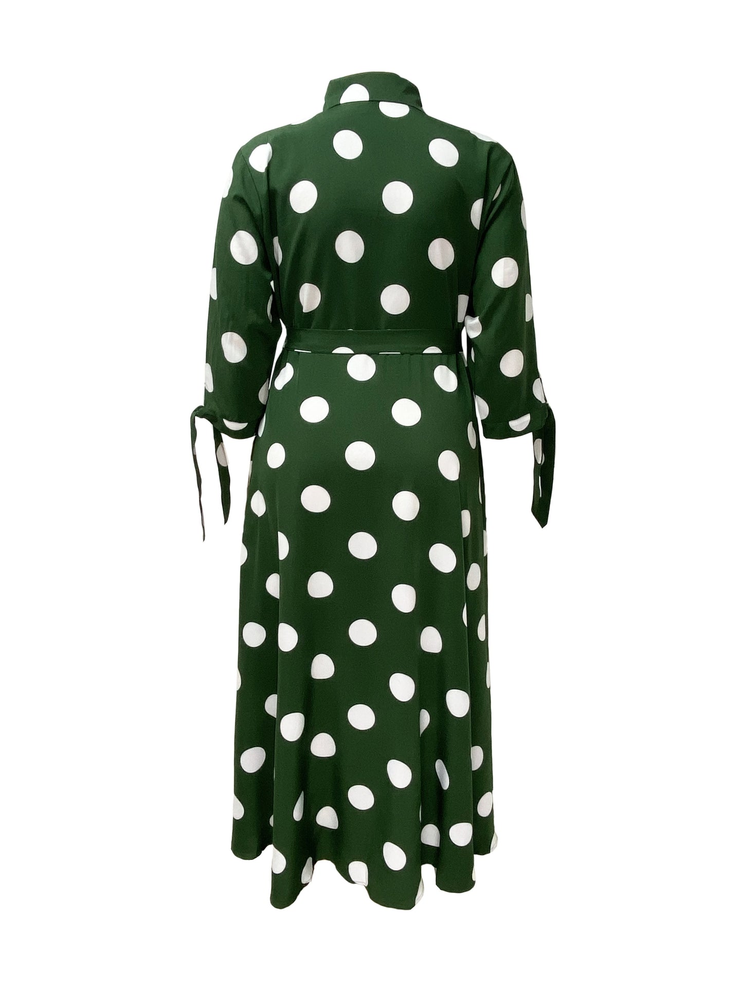Elegant Plus Size Polka Dots Print Maxi Dress - Women's Button Up Collared Belted