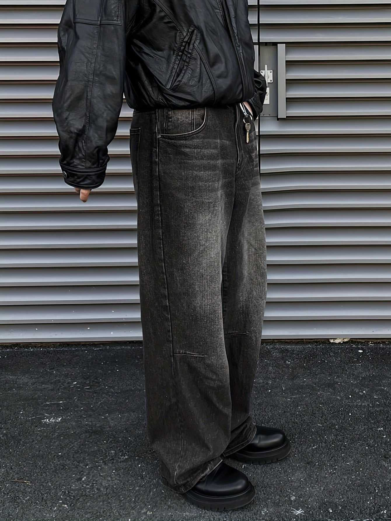 Men's Casual Wide Leg Jeans, Street Style Loose Fit Distressed Denim Pants