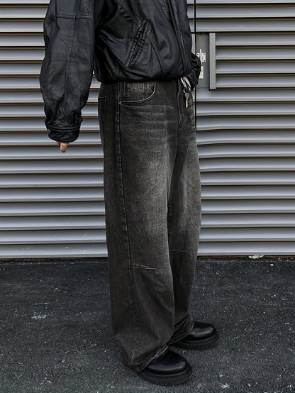 Men's Casual Wide Leg Jeans, Street Style Loose Fit Distressed Denim Pants