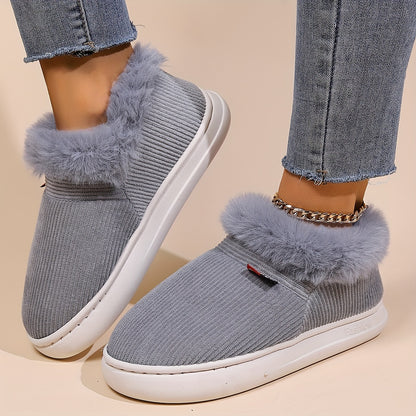 Ultra Soft Cozy Fuzzy House Slippers - Winter Warm Plush Lined Shoes for Men and Women - Cozy Corduroy Slip On Slippers with Fleece Lining for Cold Weather