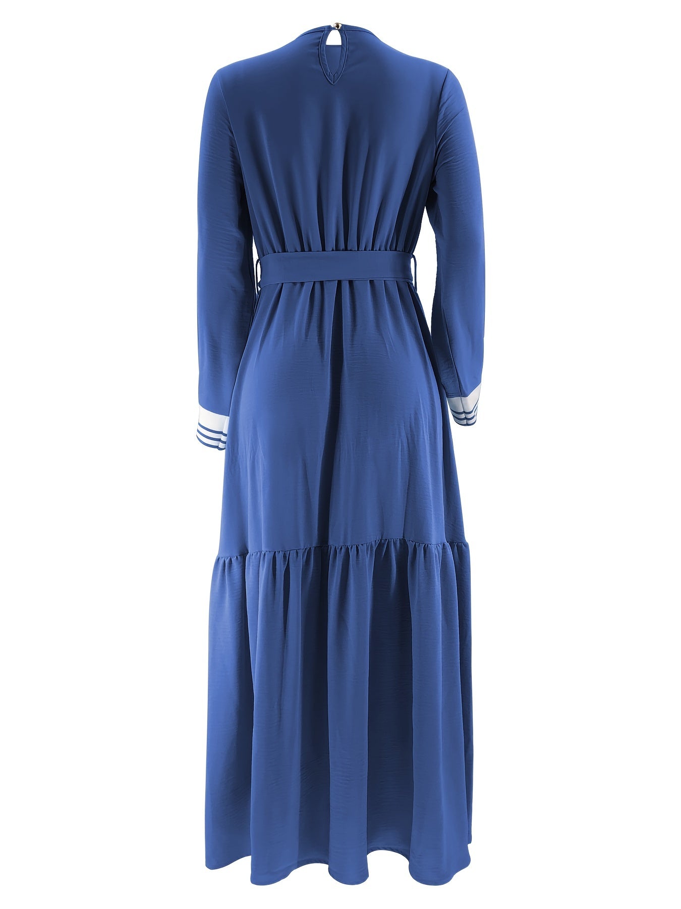 Ramadan Elegant Long Sleeve Tie Waist Maxi Modest Dress - Abayas for Women with Solid Color, Comfortable Wear, and Modest Fashion - Perfect for Islamic Occasions and Everyday Wear