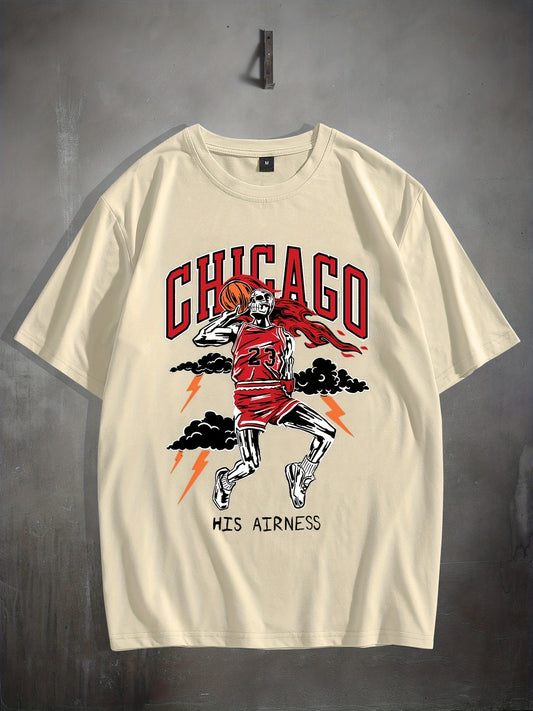 Stylish Basketball Player Pattern Print Men's Comfy Chic T-shirt, Graphic Tee Men's Summer Outdoor Clothes, Men's Clothing, Tops For Men, For Halloween