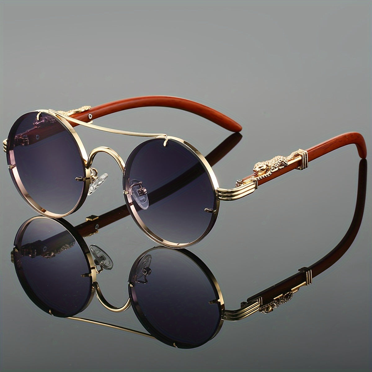 1pc Women, Fashion Round Glasses Stylish High-end Leopard Print Metal Leg Black Glasses, Retro Luxury Men'S Glasses, Suitable for Decorating Driving Wear and Daily Wear.