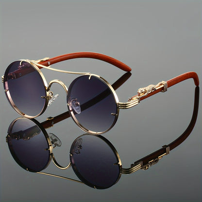 1pc Women, Fashion Round Glasses Stylish High-end Leopard Print Metal Leg Black Glasses, Retro Luxury Men'S Glasses, Suitable for Decorating Driving Wear and Daily Wear.