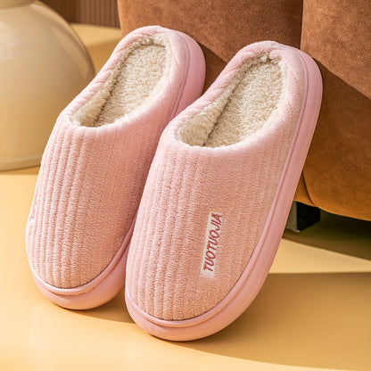 Warm & Cozy Striped Slippers: Soft, Fluffy Indoor Comfort with Non-Slip Grip for Winter