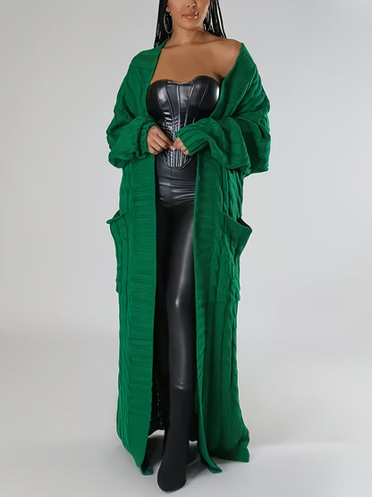 Plus Size Solid Jacquard Longline Cardigan, Women's Plus Medium Stretch Elegant Sweater Cardigan