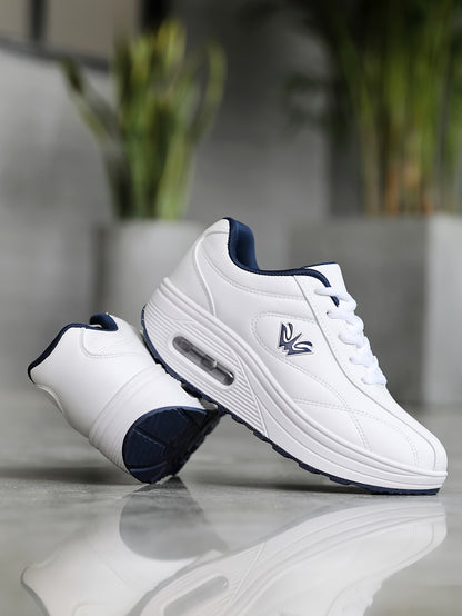 Women's Faux Leather Air Cushion Sneakers, Comfortable Thick Bottom Sport Shoes