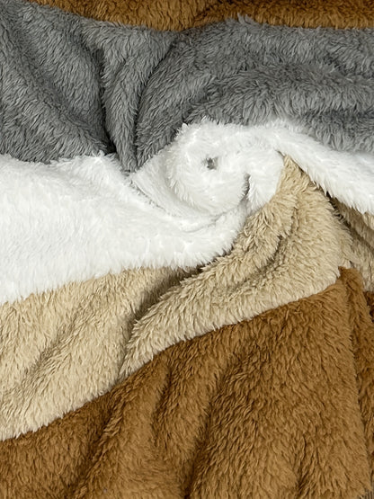 Ultra-Soft Color Block Fuzzy Hooded Coat - Stylish Winter Warm Outerwear with Full-Length Sleeves - Perfect for Casual Wear - Womens Clothing