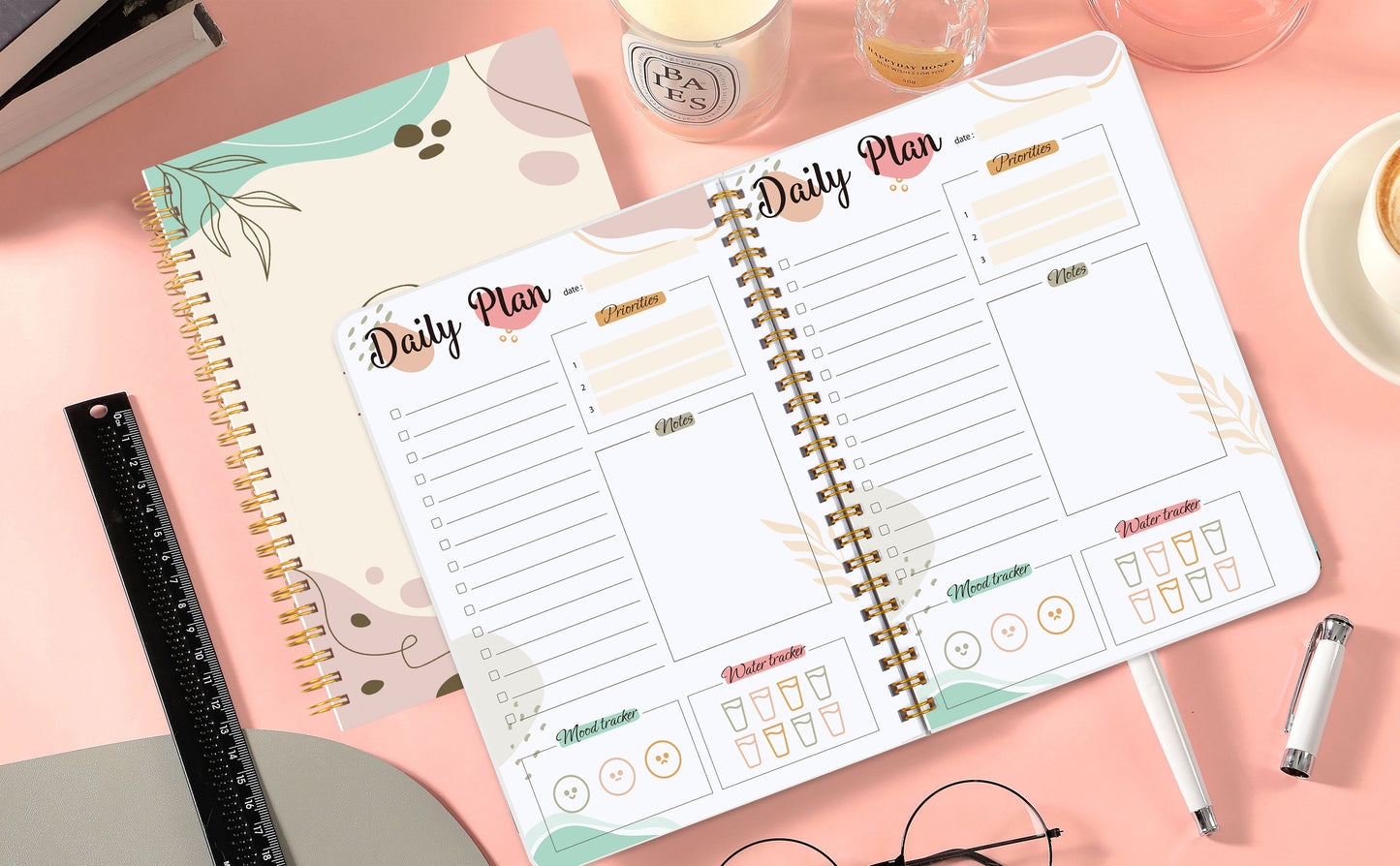1pc Undated Daily Planner Notebook - Planning Pads with Priorities, Notes, Mood & Water Tracker, To-Do List, and 52 Sheets of 8*5.5 Space for Customized Organization and Goal Setting