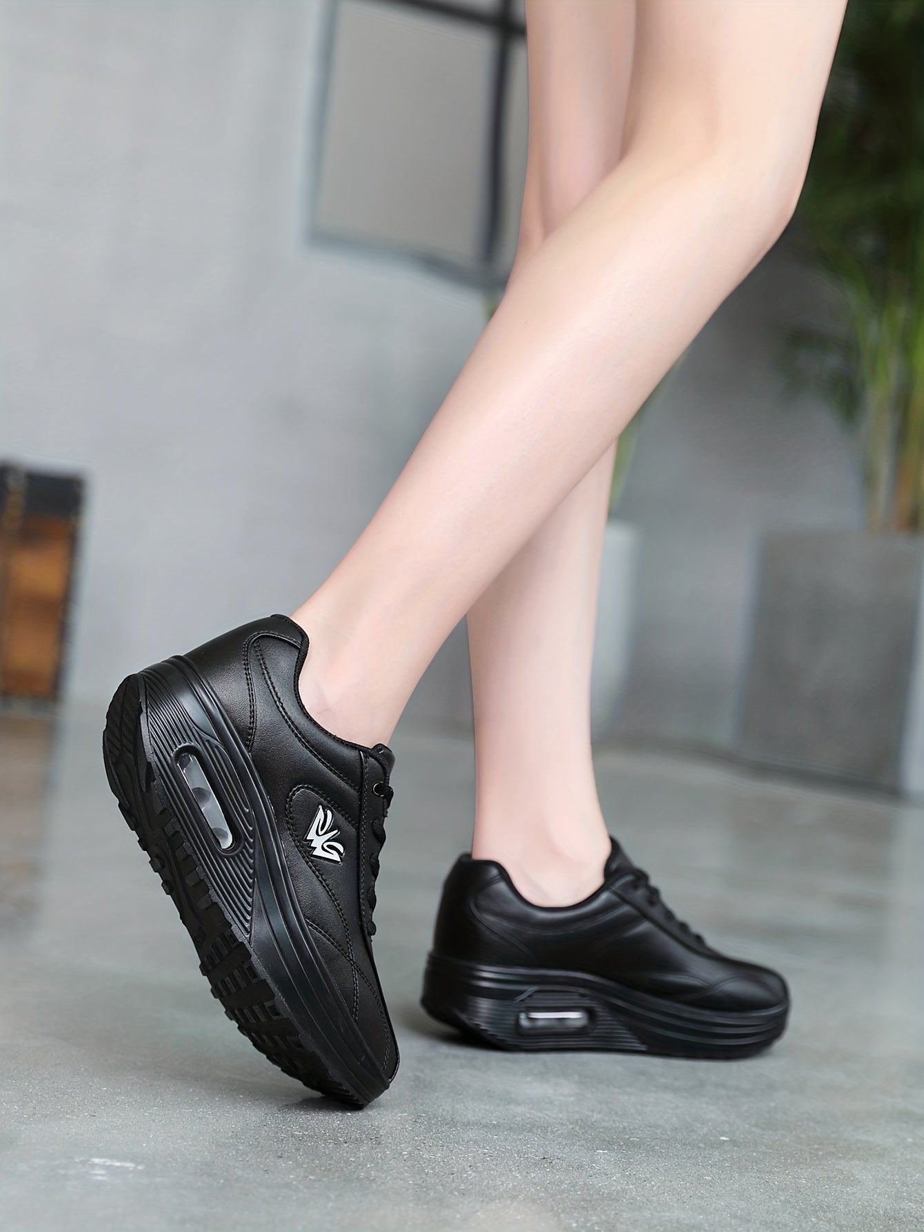 Women's Faux Leather Air Cushion Sneakers, Comfortable Thick Bottom Sport Shoes