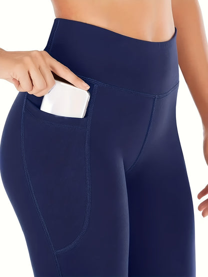 High-Waist Stretch Yoga Leggings with Pockets - Durable, Flare-Wide Leg, Non-Sheer Sports Pants for All Seasons