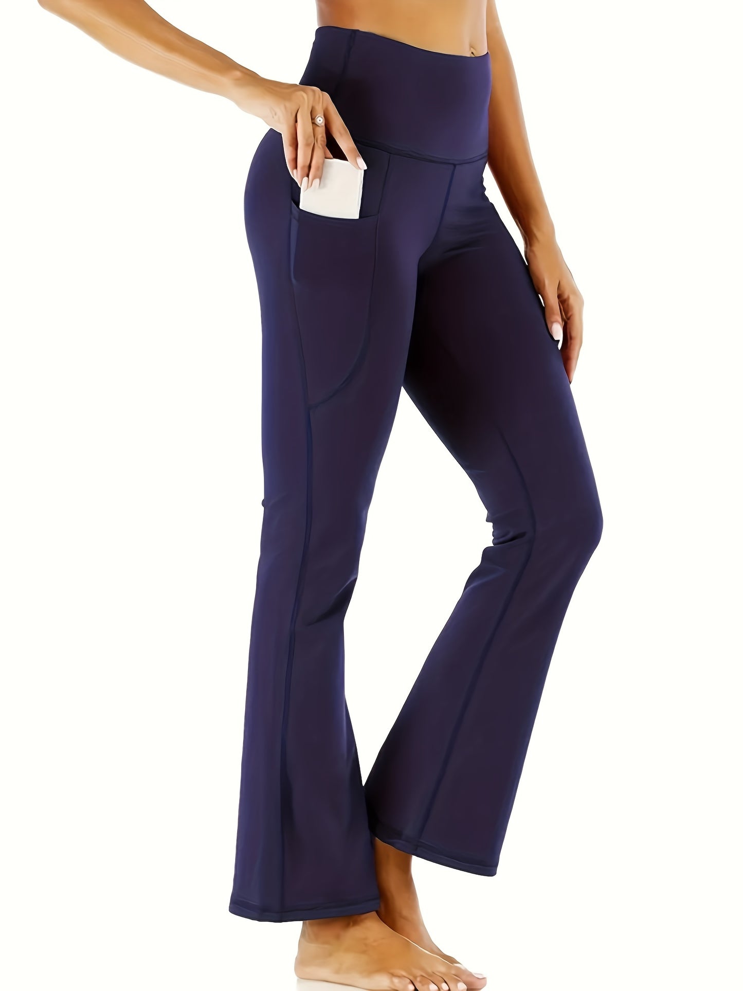 High-Waist Stretch Yoga Leggings with Pockets - Durable, Flare-Wide Leg, Non-Sheer Sports Pants for All Seasons